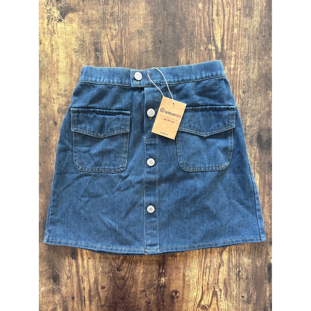 Welaken Girls Blue Denim Button Front Skirt Elastic Waist Size 12Y NWT